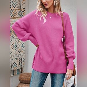 Women's Bright Pink NWOT Ribbed Knit Pullover Crewneck Sweater Size Large